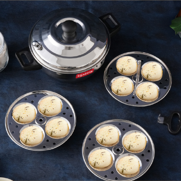 Lifelong Idli Cooker 3 Plate | 12 idlis | Stainless Steel Idli Cooker, Induction and Gas Stove Compatible Idli Maker (LLIDCKR03, Steel Silver)