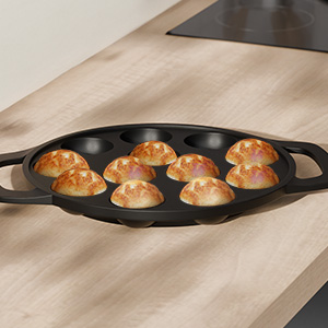 Lifelong Cast Iron Paniyaram Pan with Glass Lid, 210mm Diameter, Black, Non-Stick & Teflon Free, Induction and Gas Stove Compatible
