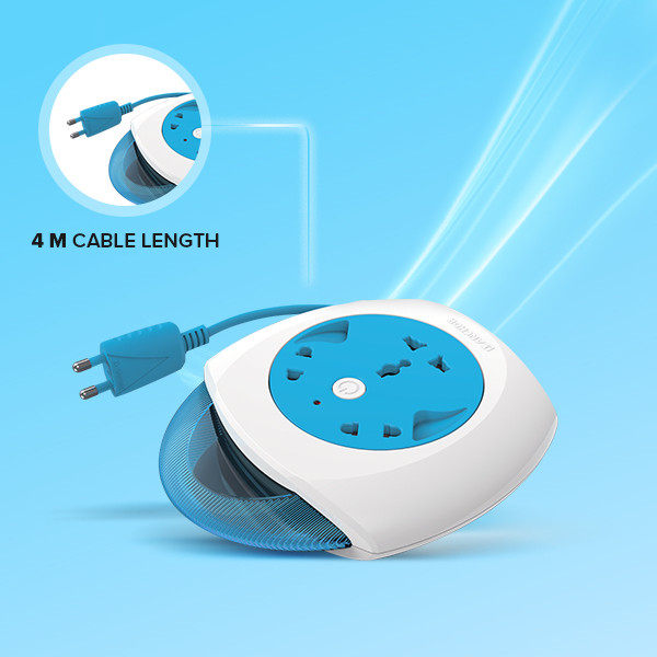 Anchor by Panasonic 6A 2 Pin Felx Box with 4 Mtr Cord | Universal Socket Switch Board With Indicator (Blue & White)