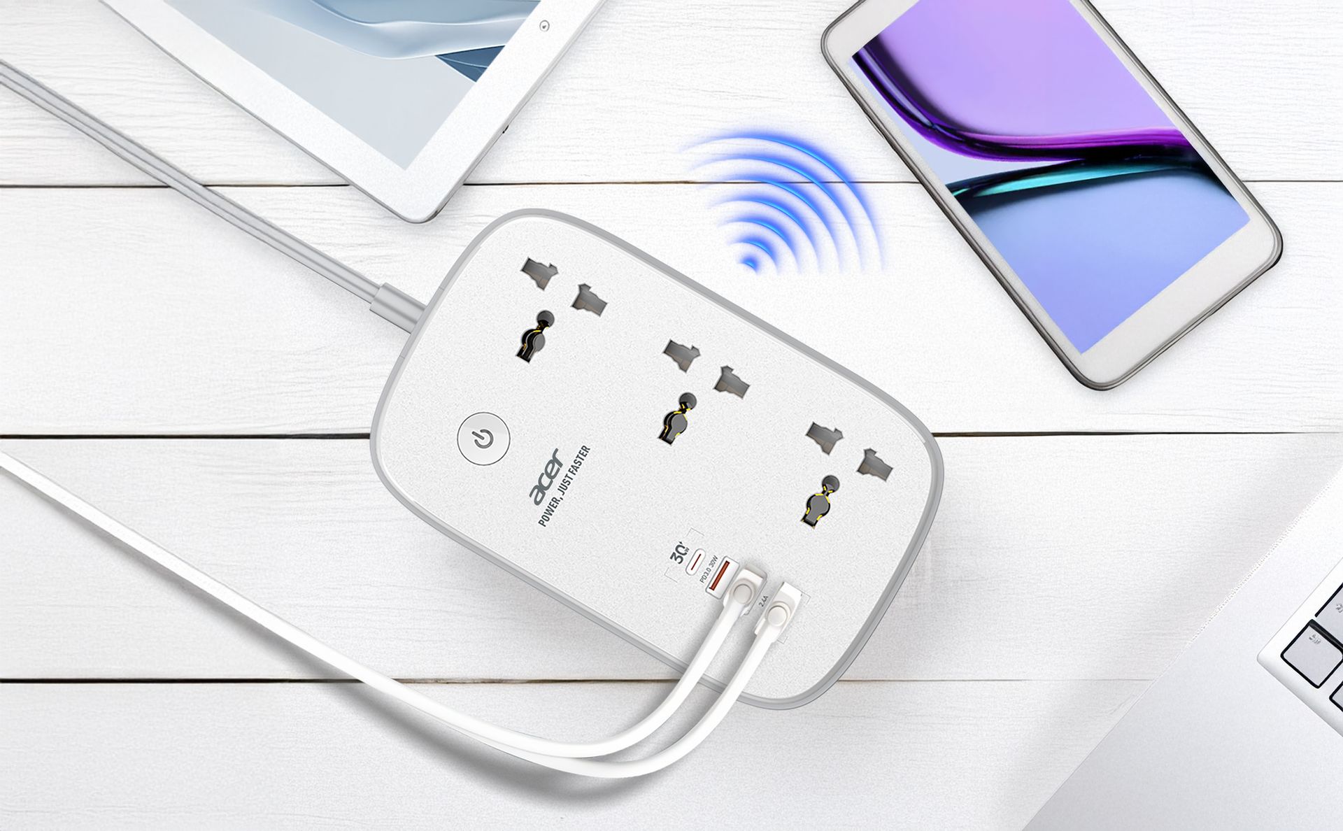 Acer PowerHub Smart | 3 AC Outlets, 4 USB Ports (1 Type-C,3 Type-A) | Wi-Fi Smart Power Strip, 1500W Output | App & Voice Control | Surge Protection |Overload Safety Protection | Remote Timer Control