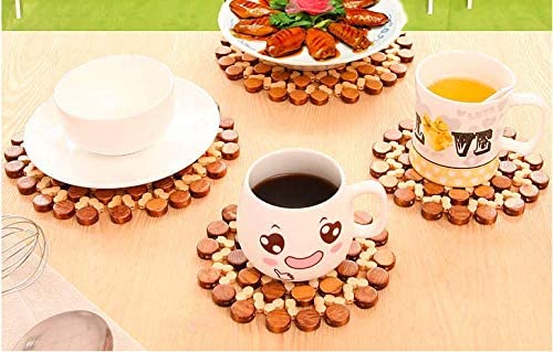 2 Pieces Flower Shape Bamboo Wood Coasters Heat Insulation Pad/Table Mats Placemats for Big Pans Pots - Brown