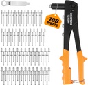 BEETRO Heavy Duty Hand Riveter, Rivet Gun, 3/32"-1/8"-5/32"-3/16", 4 Nosepieces Set Includes 100pcs Rivets, Durable and Suitable for Metal, Plastic and Leather