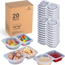 MACTANO 20 Sets Condiment Container with Lid, Disposable Double Compartment Plastic Container for Sauce Snack