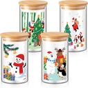 Suclain 4 Pcs 25 oz Christmas Glass Cookie Jar with Airtight Lid Christmas Storage Jars with Santa Snowman Reindeer Xmas Tree Snowflake Canisters Set for Kitchen Countertop Home Party Gift