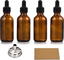 4 Pack, 1 oz Thick Dark Amber Glass Dropper Bottles with 1 Funnels & 4 Labels - 30ml Tincture Bottles with Eye Dropper - Leakproof Essential Oils Bottle - Storage and Travel for Beauty or Health