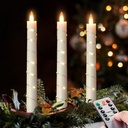 Flameless Cone Candle with Built-in Star String Light, 11-Button Remote Control, Timer, Battery Powered, Simulated Flame, 3-Pack Window Candle, Christmas Home & Wedding Decoration (Ivory)