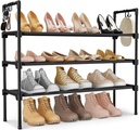 3 Tier Shoe Rack for Closet, Shoe Organizer with 5 Hooks, Long Shoe Shelf Storage for Sneaker and Boot Stackable Free Standing Shoe Rack for Entryway, Garage, Small Spaces, Dorm