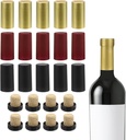 uxcell 120Pcs PVC Heat Shrink Capsules with 40Pcs T-Shaped Cork Wine Stopper Wine Bottle Sealer Wrap Caps with Tear-off Tab for Wine Glass Bottle, Wine Cellar, 30x60mm, Yellow/Red/Black