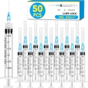50 Pack 3ml Syringes with Needle-23Ga 1 Inch Needle with Luer Lock, Individually Sealed Packaging