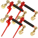 ENJ 4 Pack Folding Handle Load Binder with 2 Grab Hooks, for 5/16-3/8 Grade 70 Transport Chain, Load Binder with 7,100 Pound Working Load Limit
