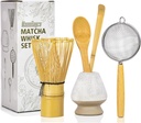 Matcha Whisk Set 5pcs – Bamboo Chasen with Holder, Chashaku Scoop, Spoon, Fine Mesh Sifter – Traditional Japanese Tea Tools for Tea Ceremony, Matcha Making Kit for Tea Lovers