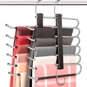 Space Saving 6 Tier Pant Hangers, Anti-Slip, Stainless Steel, 2 Pack, Black