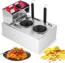 JIAWANSHUN Commercial Pasta Cooker, 2 Holes Electric Noodle Cooking Machine with Adjustable Temp (140-392°F), Stainless Steel Pasta Pot for Restaurant,Fast Cooking & Energy Saving 110V