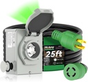 30 Amp Generator Cord 25FT and Power Inlet Box, Pre-Drilled 30 Amp Generator Inlet Box with Cord, NEMA L14-30P to L14-30R Generator Cord Waterproof Combo Kit, ETL Listed