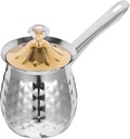 Luxshiny Turkish Coffee Pot Arabic Coffee Maker Hammered Stainless Steel Cezve Jezve Ibrik ki Coffee Pot Stove Top Tea Maker Butter Chocolate Milk Warmer with Spout 400ml