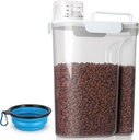 Dog Food Storage Container, 5-7 Lbs Airtight Pet Food Container, Cat food Container Dispenser with Portable Handle, Pouring Spout, Measuring Cup and a Collapsible bowl for Dogs Cats White/6Qt