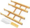 SpaceAid Bamboo Drawer Dividers with Inserts and Labels, Kitchen Adjustable Drawer Organizers, Expandable Organization for Home, Office, Dressers, 4 Dividers with 9 Inserts (17"-22" Natural)