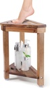 Shower Foot Rest 14in, Acacia Wood Shower Stool for Shaving Legs, Waterproof Corner Shower Stool with Storage Shelf for Inside Small Shower Spaces, Wood Color