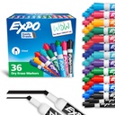 EXPO Dry Elase Markeriai, Low Odor Ink, Asort Mada Spalvos, Chisel Tip, 36 Count - Lengvai trinamos, Idealiai tinka klasėje, Pagrindinis puslapis, Biuras, Atgal į mokyklą, Mokytojų reikmenys