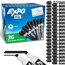 EXPO Dry Elase Markeriai, Low Odor Ink, Juoda, Chisel Pap, 36 Count - Lengvai trinamos, Idealiai tinka klasėms, Pagrindinis, Biuras, Atgal į mokyklą, Mokytojų reikmenys