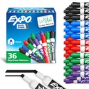 EXPO Dry Elase Markers, Low Odor Ink, Assort Colors, Chisel Tip, 36 Count