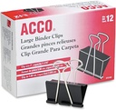 ACCO ® Binder Clips, didelis, juoda, 12 / Box - didelis - 1,06 "Dydis Talpa - daugkartinis - 12 / Box - Juoda - grūdintas plienas, plastikas