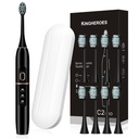 Kingheroes Elektriniai teptukai rinkinys, Ateina su 8 Brush vadovai & Travel Case, 4 Modes su 2 Minučių Pastatytas Smart Timer, Vienas mokestis 60 dienų, 42000 VPM variklis (Juoda)