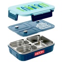 MILTON Maisto Saugus 3 Vidinis Nerūdijančio plieno Tiffin Box mokyklai su Garo Išleidimo Plug ® 124; PU izoliuotas, Leak- įrodymas, Maisto klasė I Pietūs Dėžutė vaikams Berniukai, Mergaitės su Snap Lock Lid, 630 ml, Tamsiai mėlyna