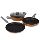 Prestige Omega Deluxe Non-Stick Cookware 3 Pc Set - 124; PFOA Free 5- Layer Coating Bendrijoje 124; Omni Tawa 25 cm JAV doleriais 124; Fry Pan 24 cm JAV doleriais 124; Kadai su stiklu Lid 24 cm JAV doleriais 124; Brown JAV doleriais 124; indaplovė saugi