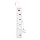 Honeywell 4 Outlet Extension Board with Master Switch, 6 Amps, 250V, 3xUSB, 4 International Sockets, Pure Copper, 6 Advanced Safety Features, 2 Mtr Power Cord, BIS Certified, 1 yr Warranty