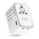 Ceptics TravelAdapter 4 in 1 65W Universal Travel Adapter with Type C - India to International Travel Adapter Plug Socket, 1 x USB, 2 x USB- C (3.1A) Greitas įkrovimas, 10 metų garantija - Balta