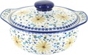 Blue Rose Polish Pottery Yellow Daisy Round Covered Baker