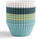 The Silicone Kitchen Reusable Silicone Baking Cup Silicone Muffin Liners for Cupcakes, BPA Free, Regular, 12 Pack, White Blue Green