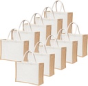 10 Pcs White Jute Tote Bags with Handles, Large 15.8"x11.9"x5.9", Reusable Burlap Tote Bridesmaid Gift Bags for Beach, Shopping, Weddings & DIY Crafts by Yogi’s Gift®