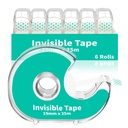 6 Invisible Clear Tape, Transparent Tapes with Refillable Dispenser, 3/4 X 1000 Inches Frosted Writable, Clear Tape Refill Rolls for Gift Wrapping, Home, School Office Supplies