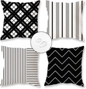 TAJWE Outdoor Waterproof Pillow Covers 16x16 Set of 4 Black and White Modern Geometry Stripe Decorative Cushion Cases for Patio Furniture Couch Porch