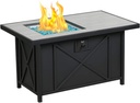 BALI OUTDOORS 42 inch 50,000 BTU Rectangular Propane Gas Fire Pit Table with Fire Glass and Table Lid, Fire Pits Outdoor for Garden, Patio, Backyard