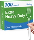 100 Count Extra Heavy Duty Clear Plastic Forks Disposable, BPA-Free, Heat Resistant, Solid and Durable Disposable Forks Bulk, Premium Plastic Forks heavy duty for Party Supply