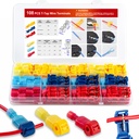 108 Pcs T-Tap Wire Connectors Kit, Quick Splice Self-Stripping Electrical Wire Terminals, Nylon Fully Insulated Male Quick Disconnects for Automotive Wiring (22-10 AWG)