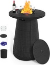 PIZZELLO Propane Fire Pit Table 37" Outdoor High Fire Table with Wind Guard, Round Bar Height Gas Firepits, Wicker Fire Tables for Outside Patio(Black)