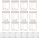 8oz Plastic Wide-Mouth Storage Jars (12 pack) - Large straight-sided clear empty refillable food-grade BPA-free PET containers with white screw-on lids - 70mm 70-400 70/400 Made in the USA