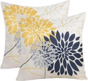 Pyonic Outdoor Throw Pillow Covers 18x18 Waterproof Pillow Covers Geometric Flower Pillow Case Farmhouse Summer Square Cushion Cover for Patio,Garden,Balcony,Set of 2 (Yellow, 18 x 18-Inch)