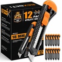 REXBETI 12-Pack Utility Peilis, Attraukiama dėžutė Dėžutės, Kartonas ir dėžės, 18mm Wider Razor Sharp Blade, Smooth Mechanizmas, Puikiai tinka Biuro ir namų naudojimui