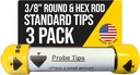T&T Tools Standard Replacement Tips for 3/8" Soil Probe Rods - Compatible with Smart Stick & Mighty Probe - Ideal for Locating, Plumbing, Landscaping & Gardening Tools - Durable Metal Rod Tips, 3-Pack