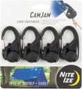 Nite Ize CamJam Cord Tightener - Tie Down Rope Tightener with Carabiner Clip - Lightweight Utility Cord Tightener for Camping Accessories & Hiking Gear - 4 Pack