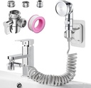 Sink Faucet Sprayer Attachment Set, Kitchen Bathroom Pet Bathing Shower Head with 9.8ft Hose and G1/2, 55/64", 15/16" Faucet Adapters, Hair Washing, Dog Shower and More
