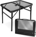 2Ft Small Folding Table with Carry Handle, Adjustable Height 10.6–22 in, Black Metal Mesh, Portable & Compact Indoor/Apartment/Card/Side/Grill Table, 23.6×15.8 in, 4 lb, 66 lb Capacity