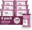 goodwipes Flushable Butt Wipes - Vitamin E & Aloe - Sewer & Septic Safe - Extra Large Adult Wet Wipes For Women & Men - Bathroom Essentials - Rosewater, 318 Count (6 Packs + 1 Travel)