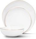 Godinger Dinnerware Set, Salad Plates, Appetizer Plates, Dinner Plates, Soup Bowls, Cereal Bowls, White with Gold Band 12 Piece Set