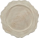 Balsa Circle 6 Rustic White 13 in Wooden Round Acrylic Charger Plates | 13-Inch Scalloped Trim Serving Dinnerware Set for Dinner Wedding Party Reception Catering Decorations